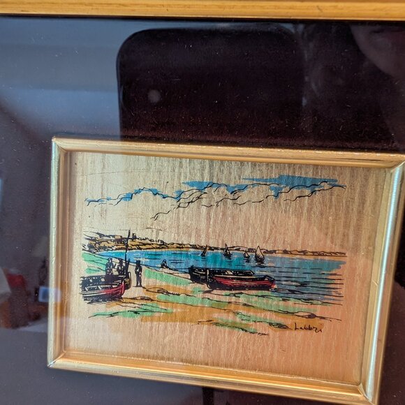 Vintage Italian Fisherman and Sail Boats Picture with Goal Leaf - Picture 2 of 8